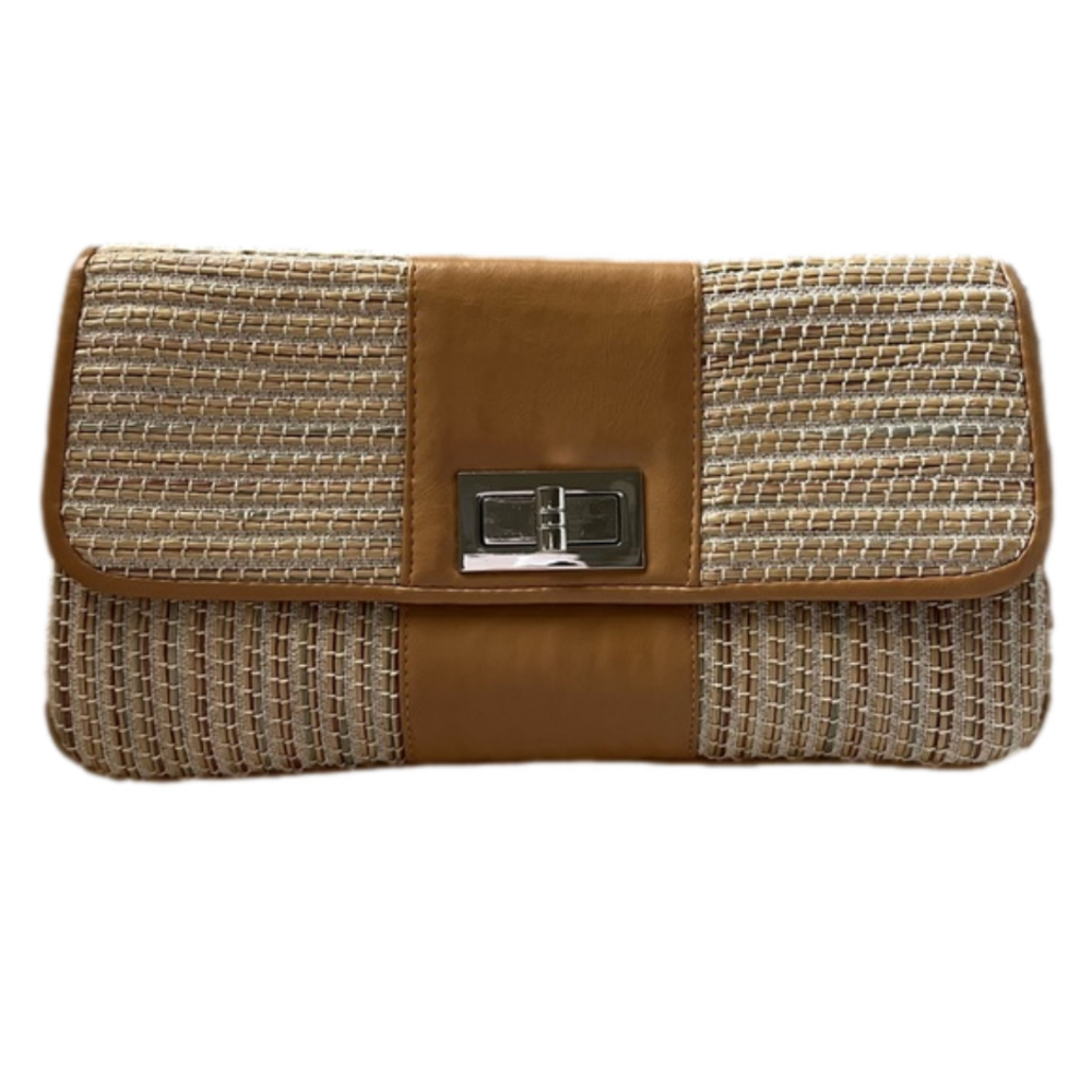 Unbranded Straw Like Clutch With Silver Tone Chain Strap